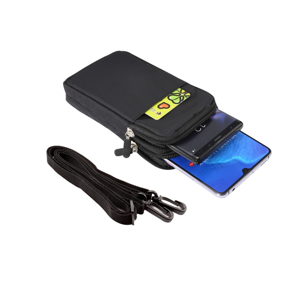 (180x100x35mm) Spritzwasserfeste Universal Nylon Tasche mit Gürtelclip und Karabinerhaken - Schwarz