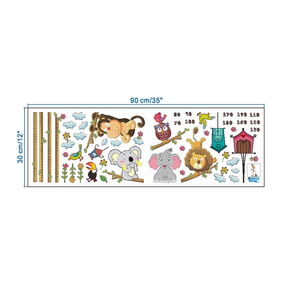 (70-170cm) Wandtattoo Kinderzimmer Aufkleber Wachstum Diagramm Deko Wandsticker - Zoo Tiere