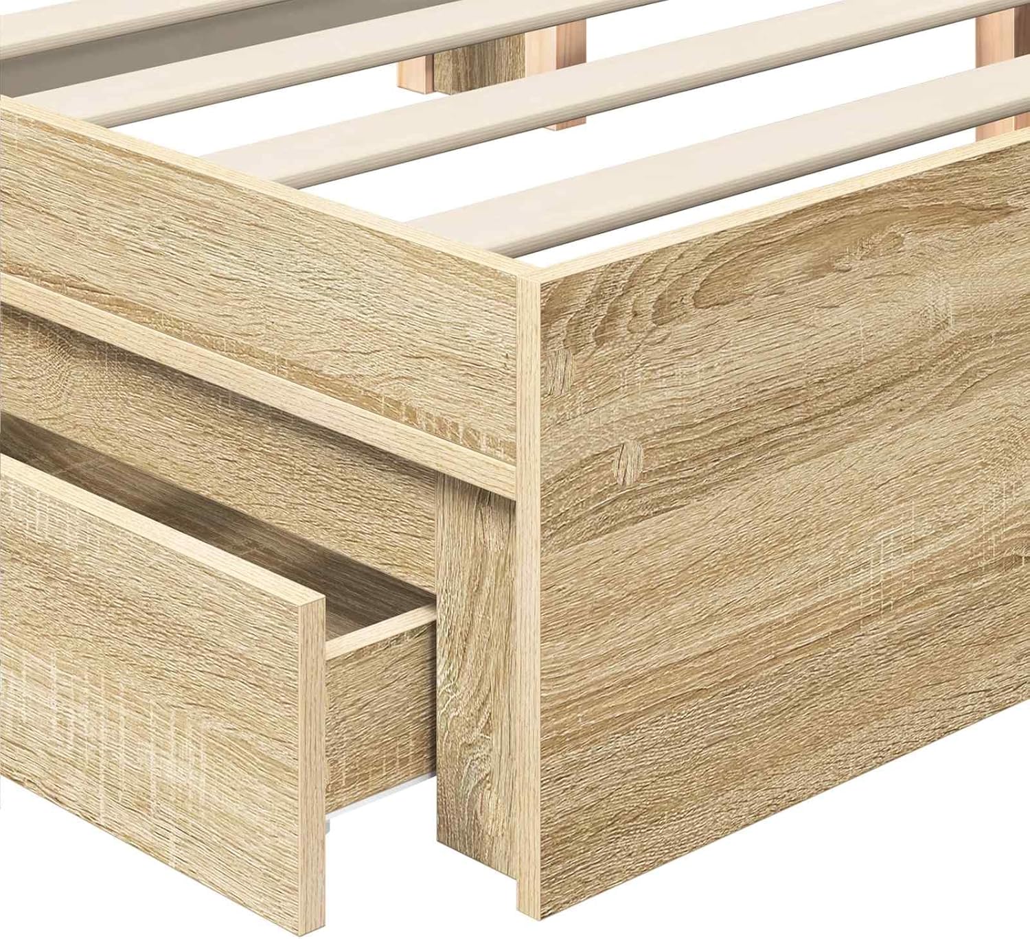 vidaXL Aufbewahrungsbett Sonoma-Eiche 140 x 200 cm Holzwerkstoff, Schlafzimmer, moderner Stauraum-Bett, rechteckiger Rahmen, schickes Schlafmöbel, eleganter Stil