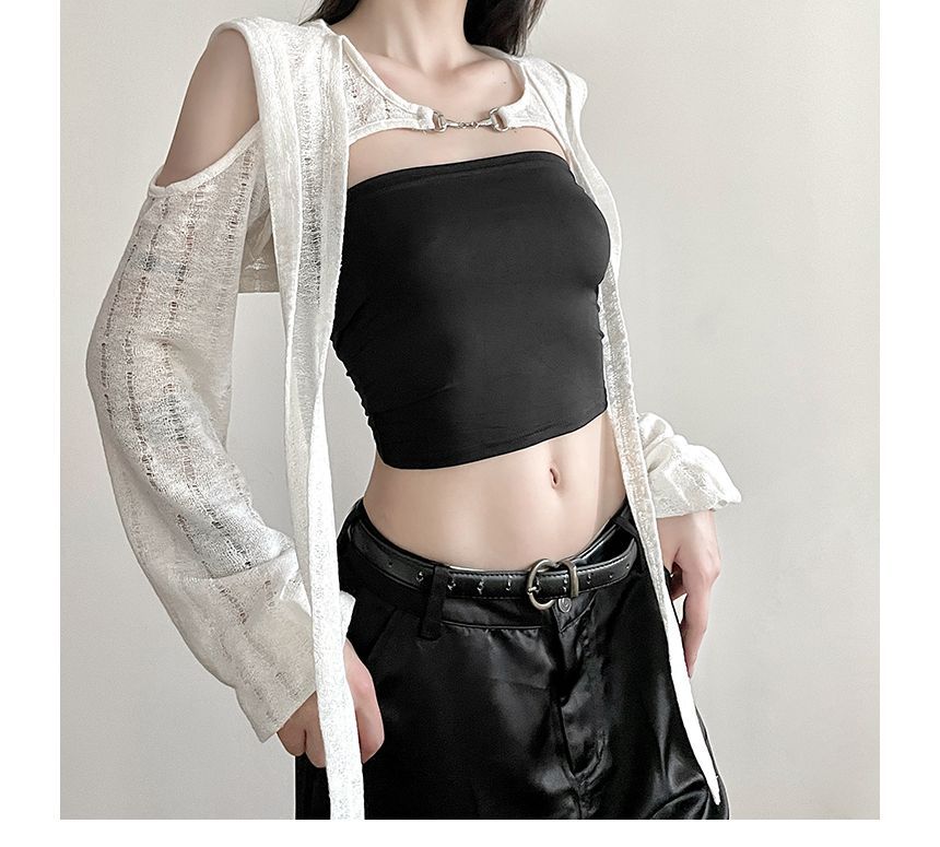 Bababy - Cold-Shoulder Effen Capuchon Crop Shrug