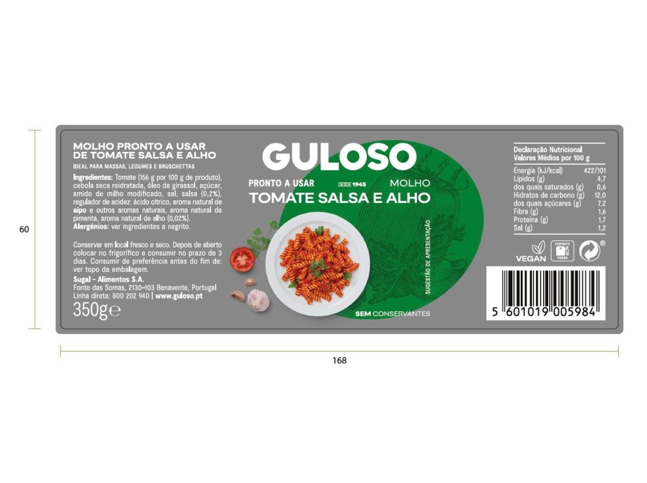 MOLHOS DE TOMATE GULOSO TOMATE SALSA E ALHO GULOSO 350G