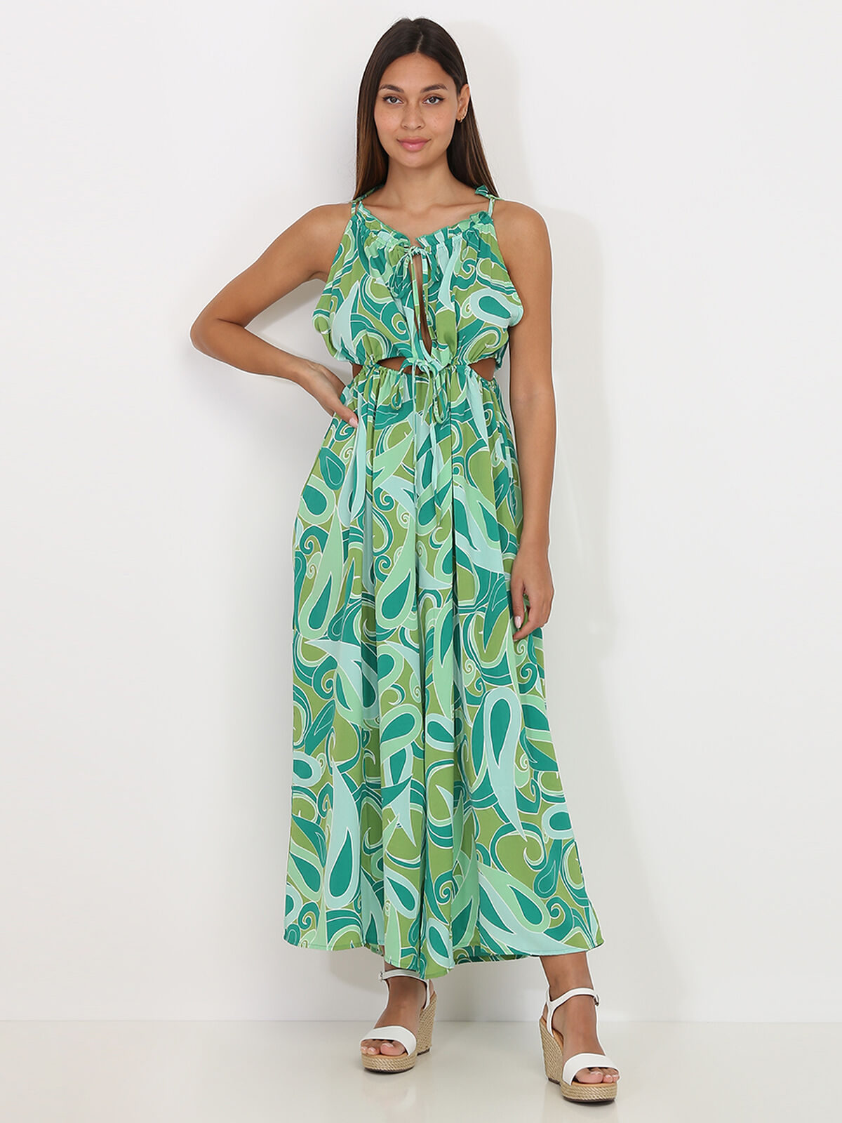 Combinaison cut out à motif cachemire- Vert