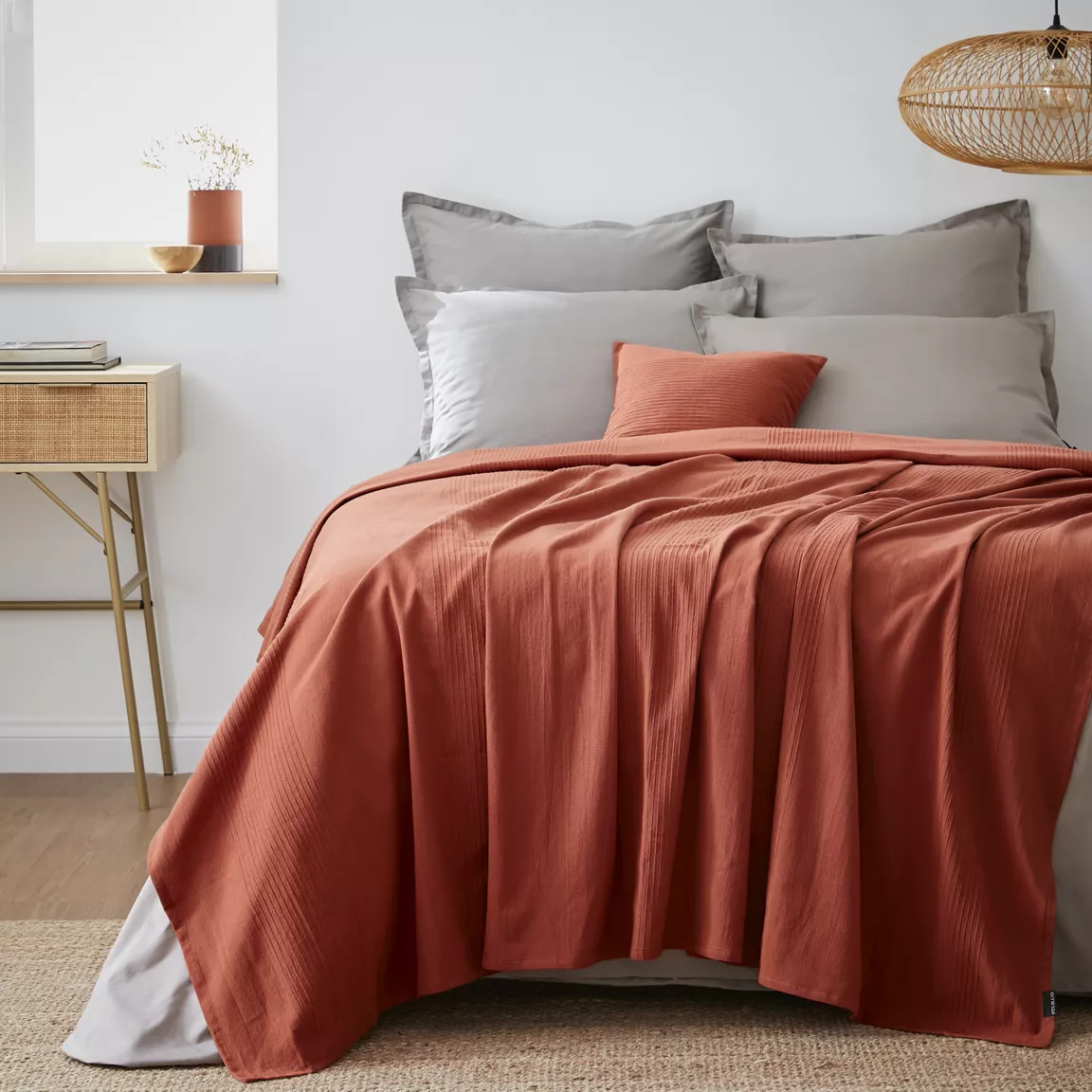 Couvre-lit coton tissé (220 x 250 cm) Léa Terracotta