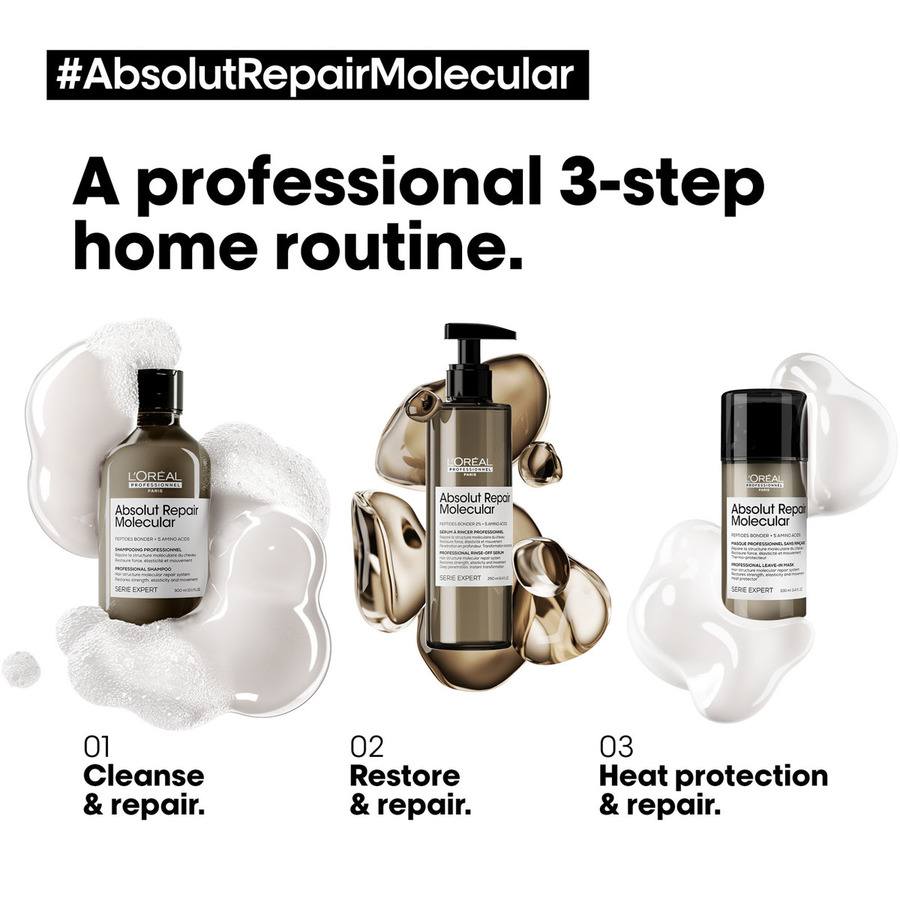 L'Oréal Professionnel  Repair Molecular Shampoo, Rinse-Out Serum and Leave-In