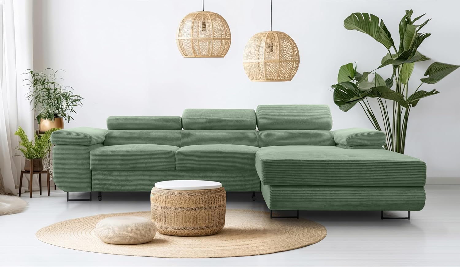 Salbeigrün Cord Couch L Form – Arborio R Wohnlandschaft 280cm