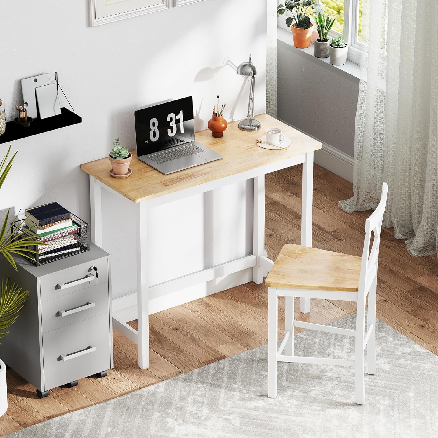HOMCOM Bartisch Stehtisch mit Holzoptik, Küchentisch aus Massivholz für kleine Räume, Wohnzimmer, Esszimmer, 108 x 48 x 91 cm Eiche