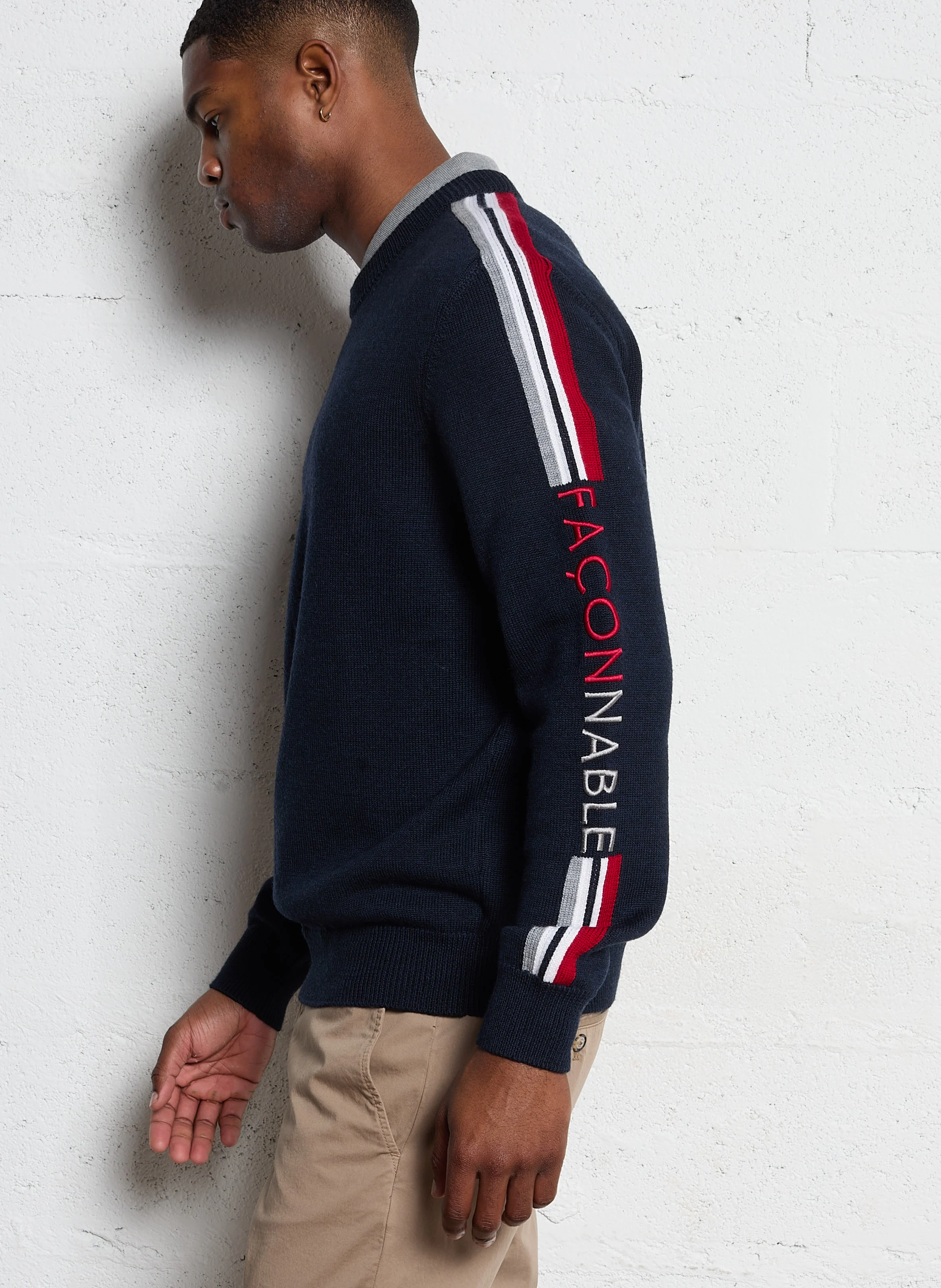 Pull col rond en laine| Bleu