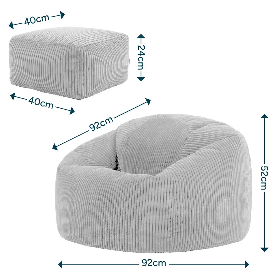 icon - Kingston XL Zitzak Fauteuil met Poef - Ribfluweel - Beige
