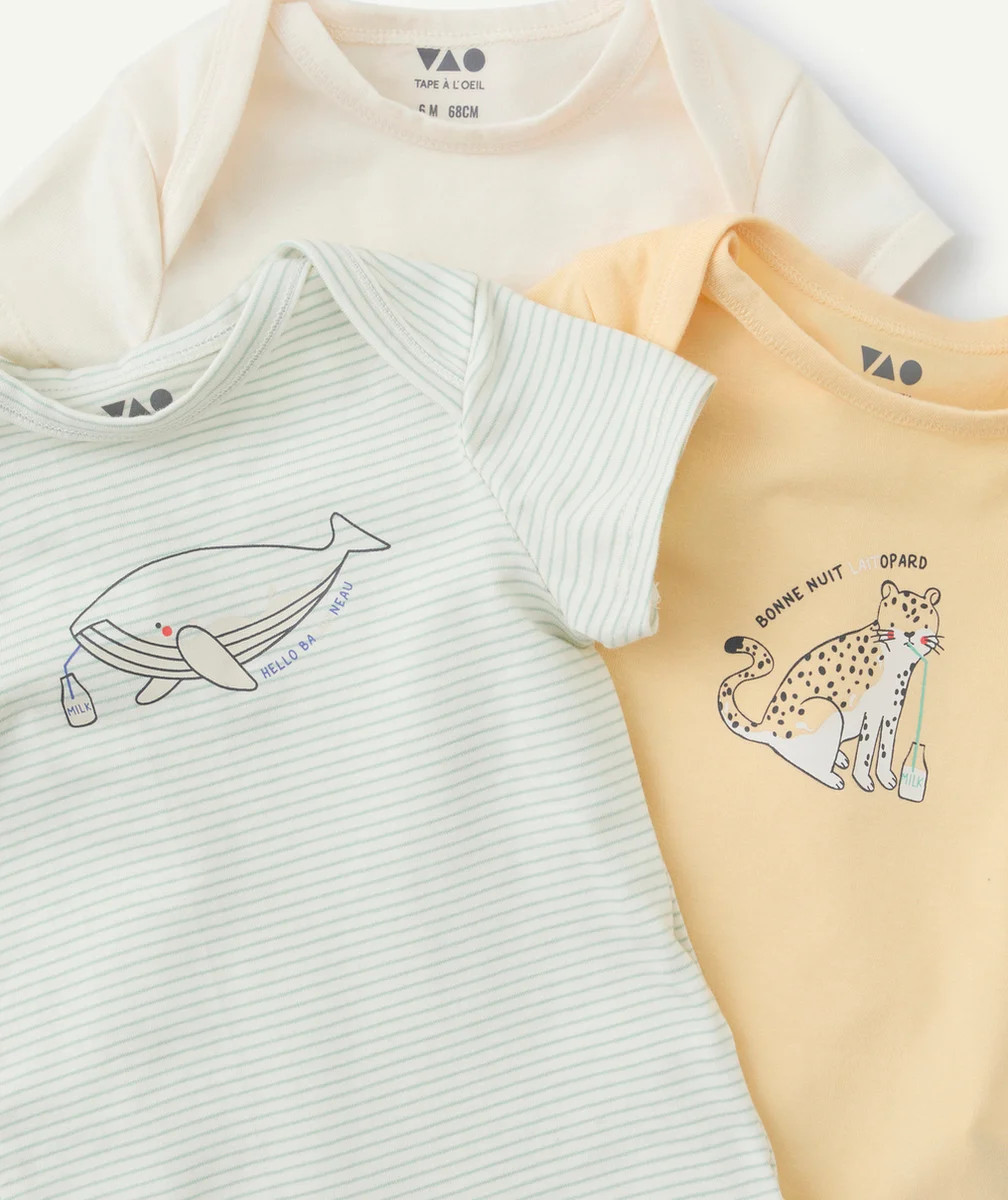 lot de 3 body manches courtes bébé en coton bio avec motif
