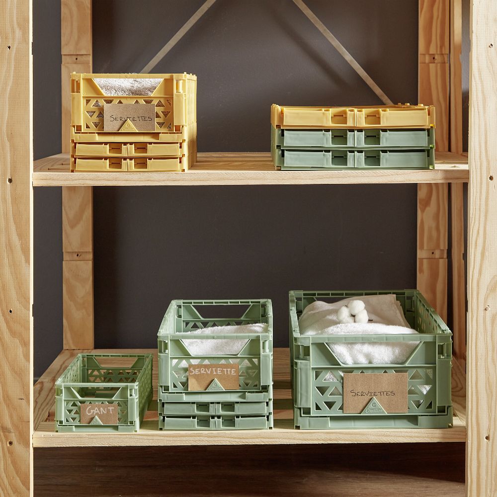 Caisse pliable avec porte-étiquette vert L25xl16,5xH10cm
