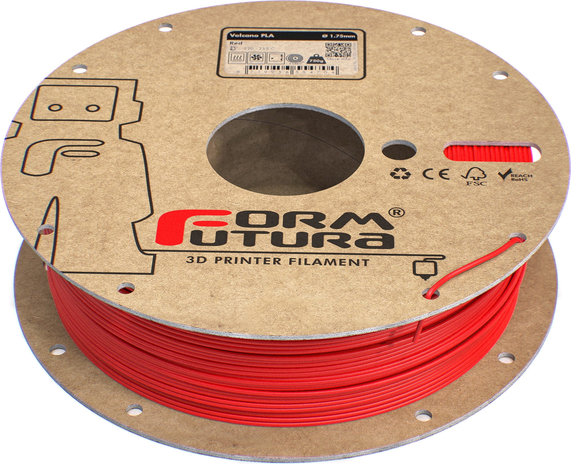 FormFutura  Volcano PLA Red, 1,75 mm / 750 g    Industrielles PLA mit hoher Hitzebeständigkeit und Robustheit