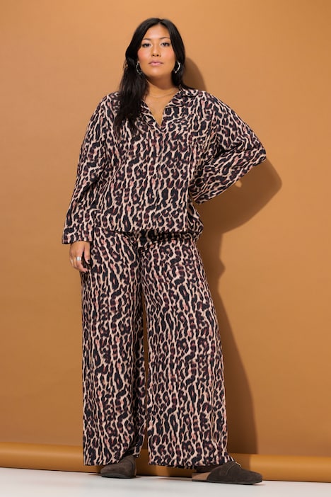 Schlafanzug, Zweiteiler, Leoprint, Boxy Shape, lange Hose
