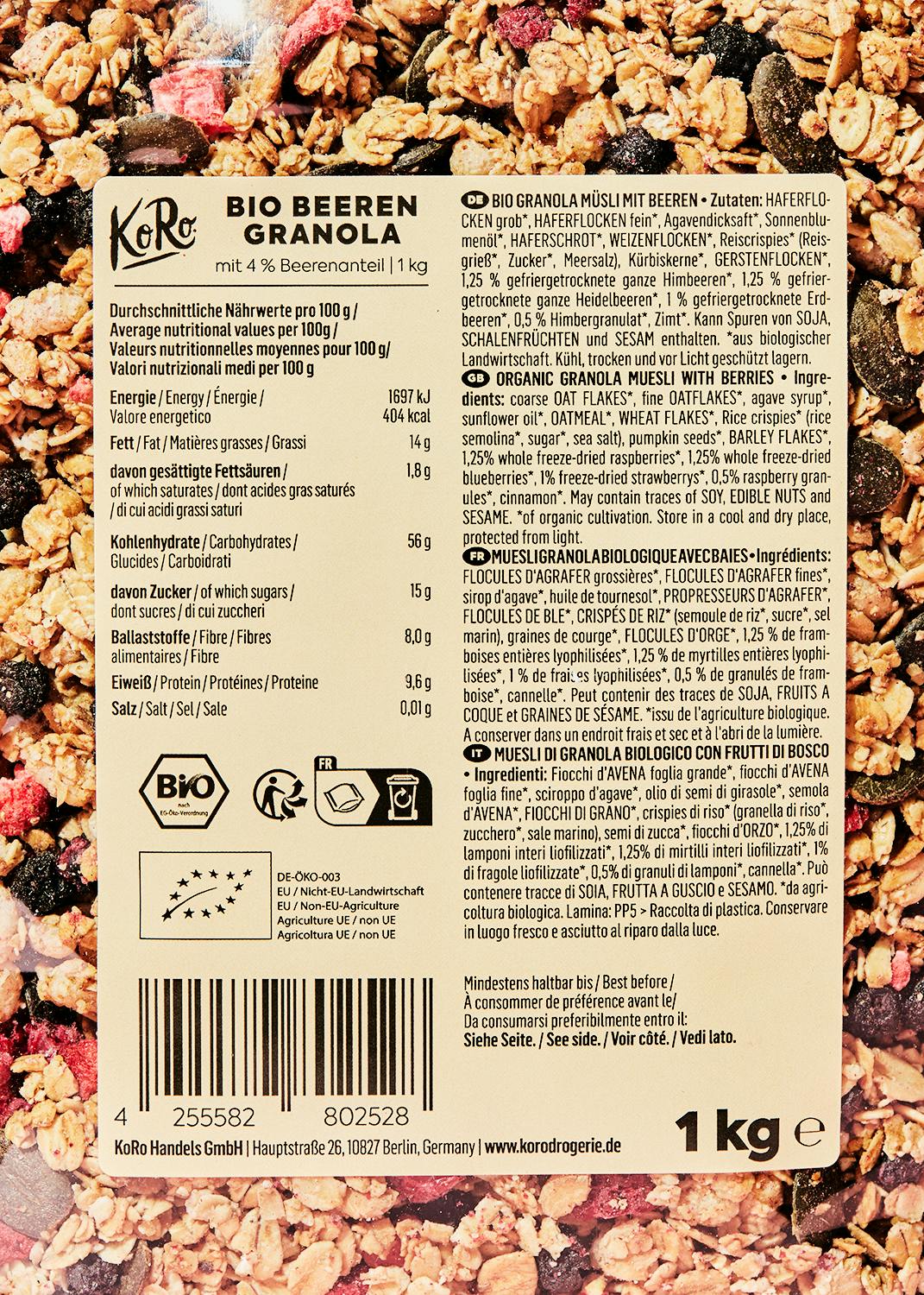 Crunchy Bio Beeren Granola 1 kg