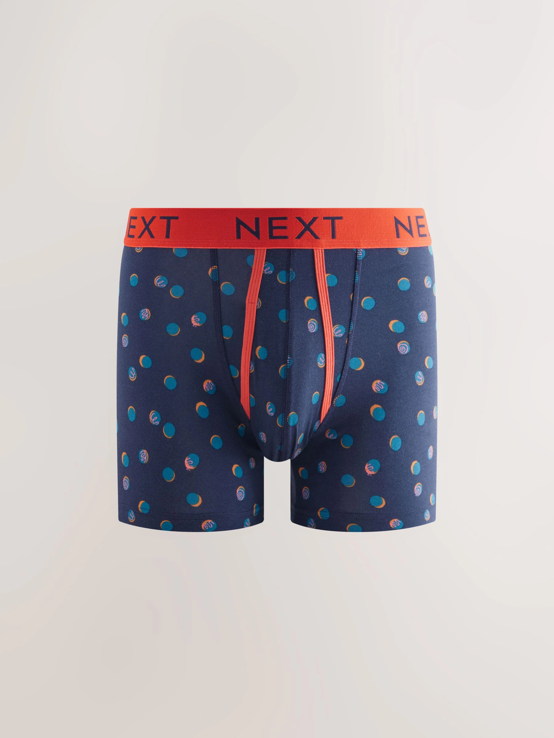 Marineblauw/bordeauxrood met stippen en strepen - Boxershorts met A-voorkant