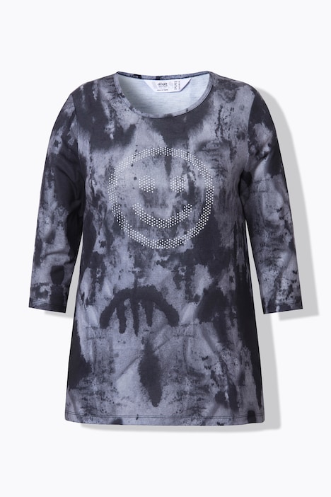 T-Shirt, Straight Fit, Smiley, Batik-Muster