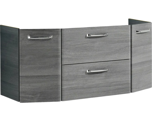 Pelipal Quickset 328 badkamermeubelset, BxHxD 145 x 200 x 39 cm, front in grafietstructuur (horizontaal patroon), met witte gegoten mineraalwastafel, badmeubel en wandkast 328.120004