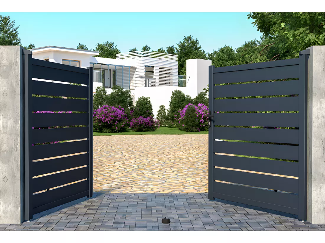 Portail électrique battant aluminium ajouré L305 x H183 cm anthracite - PRIMO