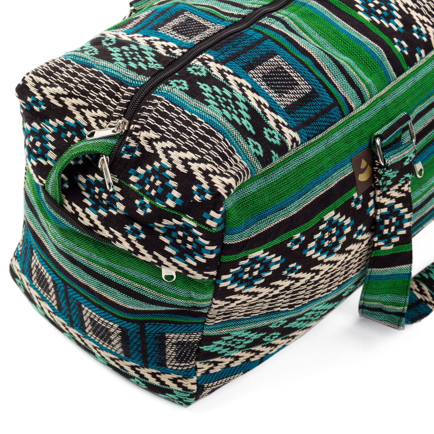 bodhi ETHNO Collection: Yoga Kit Bag Ikat-Webstoff, Jacquard-Webstoff, schwarz-weiß-grün gemustert