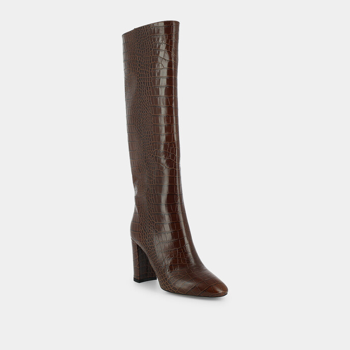 Bottes à talon  en croco marron