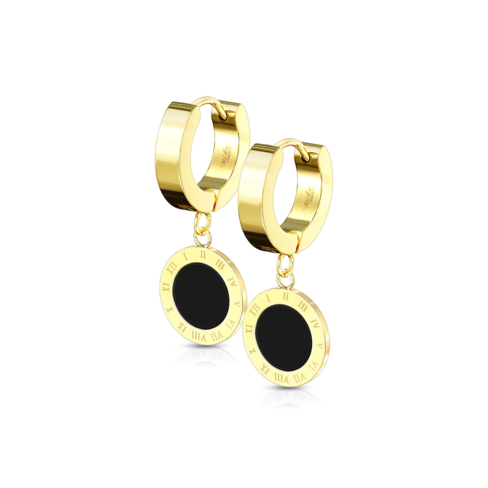 (1 Paar) Ø10mm 316L Edelstahl Ohrringe Kreolen mit Kreis Anhänger - Gold / Schwarz
