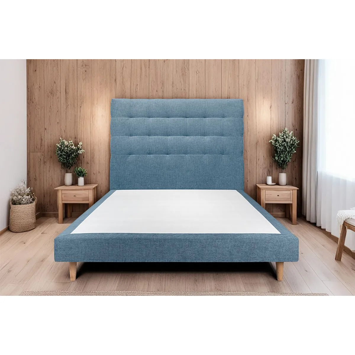 Lit Sommeil de plomb 135x190cm - Tête capitonnée Bleu