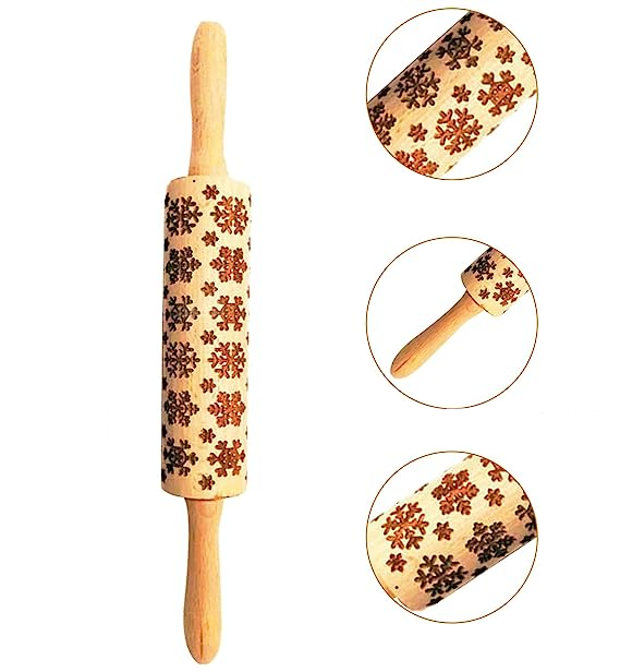 Präge Wallholz Teig Roller Nudelholz mit Stanzung Back Hilfsmittel für Kekse / Fondant / Marzipan - Schneeflocken / Sterne