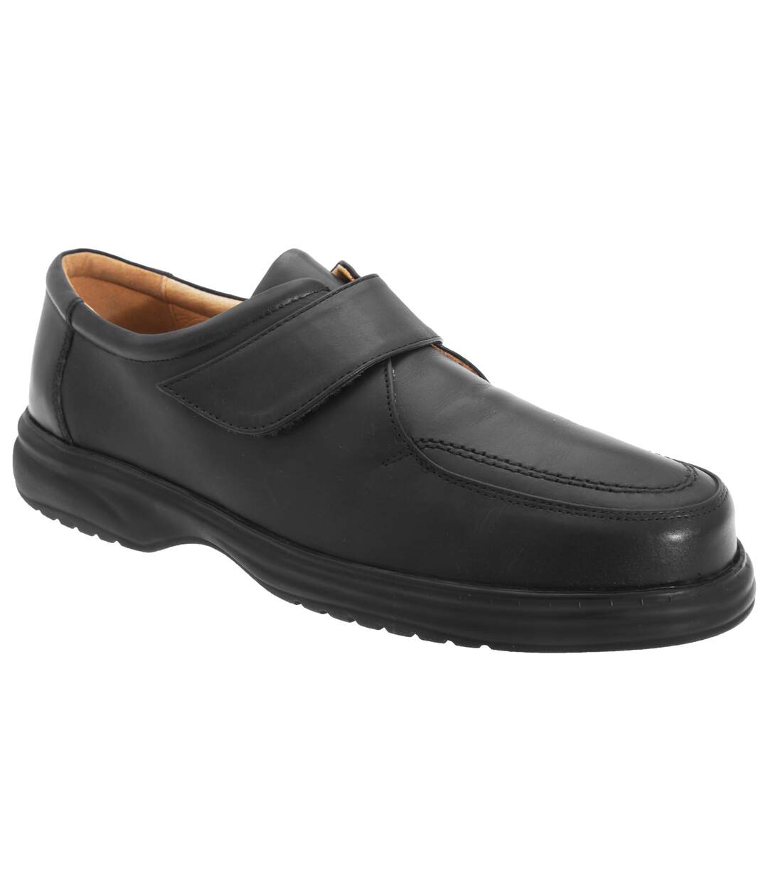 Roamers Superlite - Chaussures de ville larges en cuir avec sangle à scratch - Homme (Noir) - UTDF119