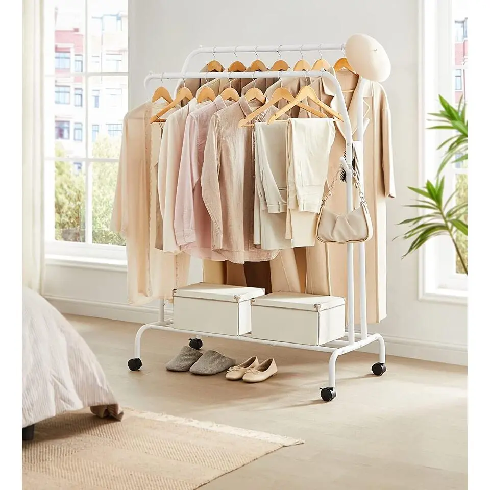 Furnihaus Kledingroede Kledingrek Dubbele Kledingophangrail met wielen 103,5 cm