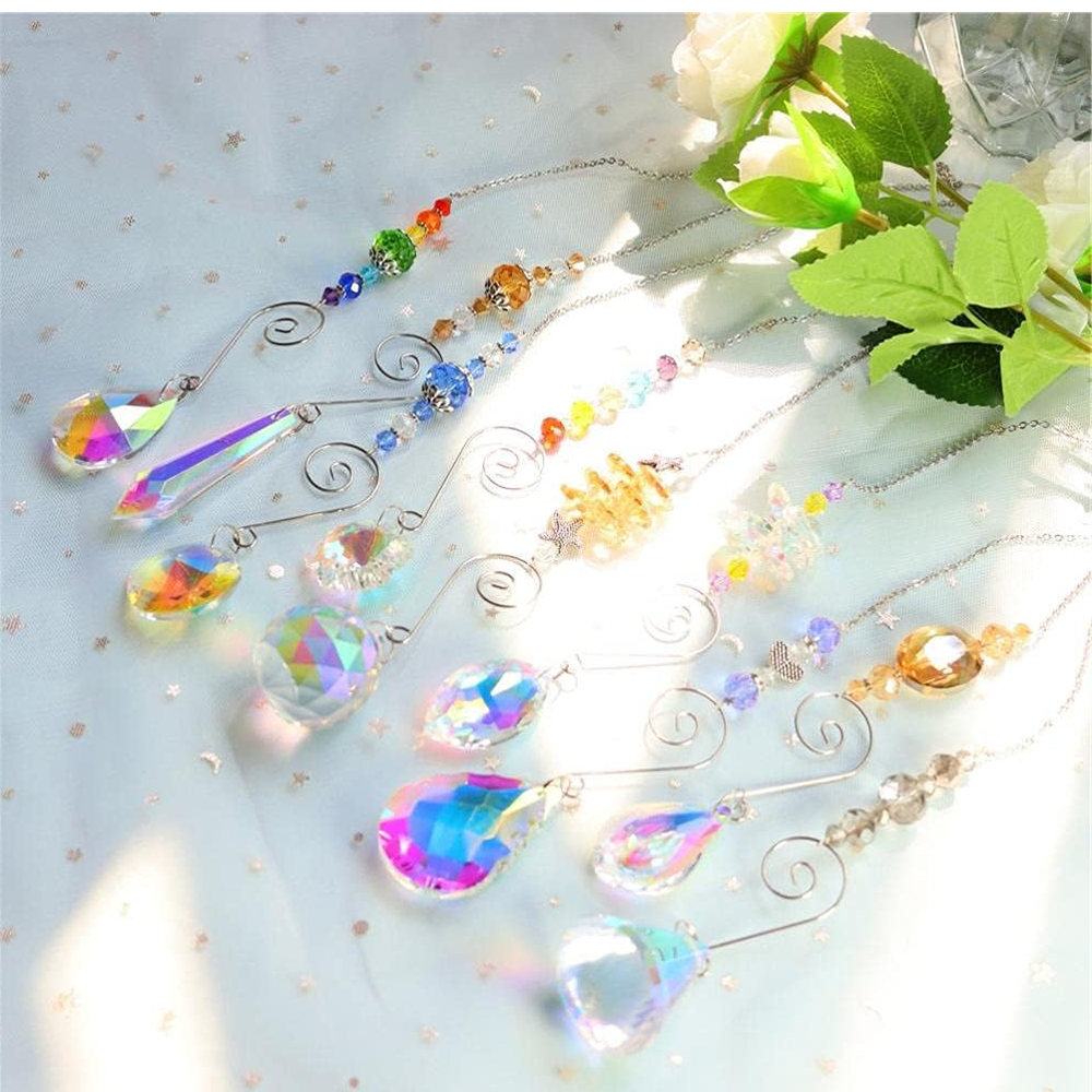 (9er Set) Kristall Fenster Deko Regenbogen Windspiel Sonnenfänger Anhänger Outdoor Accessoire