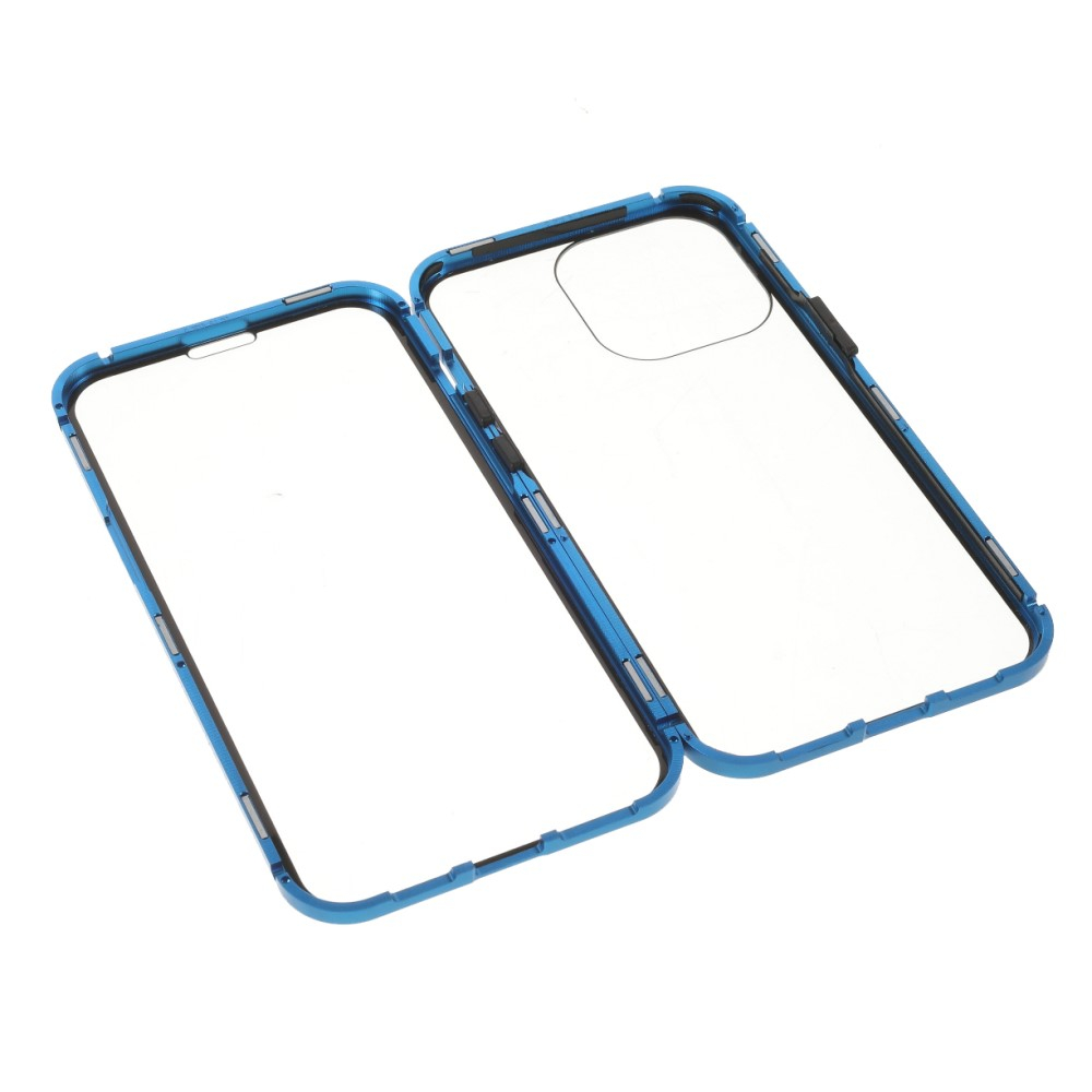 iPhone 13 Pro Magnetische Alu Schutzhülle mit Panzer Glas Backcover   Displayschutz (Magnet-Technologie) - Blau