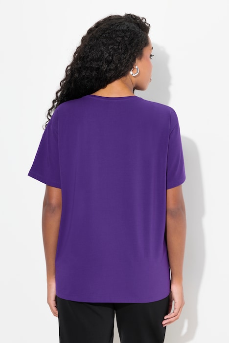 T-Shirt, Brusttasche, Perlen, Oversized, Rundhals, Halbarm