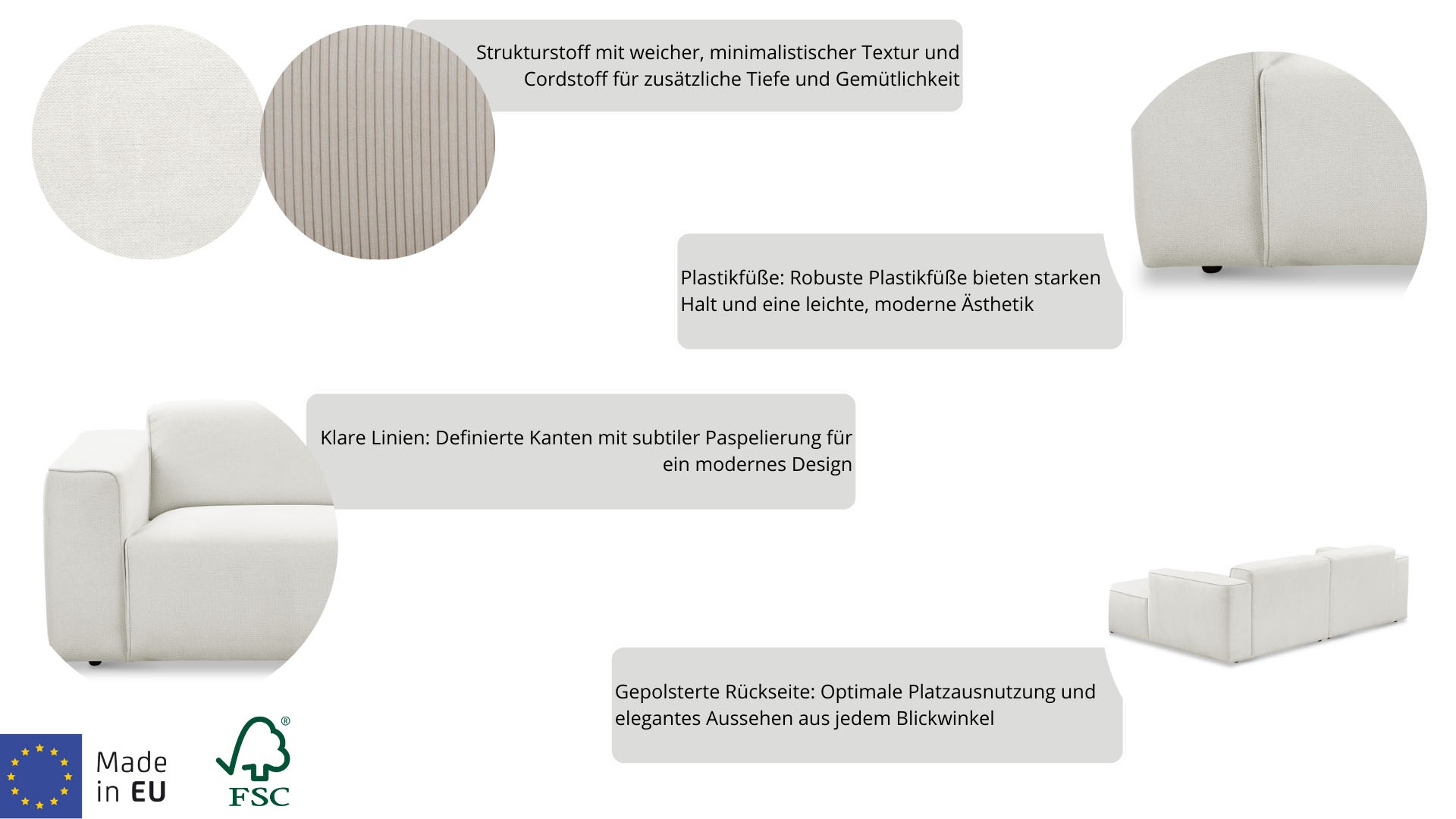 Home affaire Ecksofa »Noord mit Kedernaht, Breite 227 cm, L-Form« Cord, Struktur, Webstoff, mit Wellenunterfederung, Massivholzrahmen