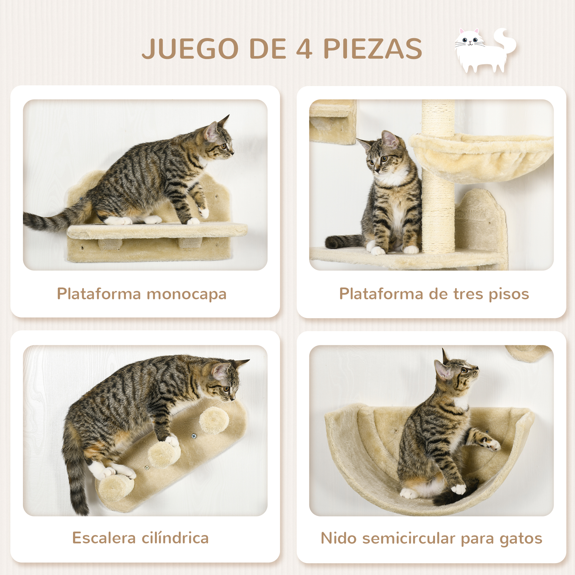 Prateleiras para gatos PawHut bege