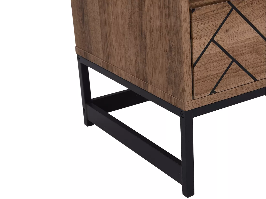 Table de chevet 1 tiroir et 1 niche - MDF et Acier - Coloris : Naturel et noir - CARATANA