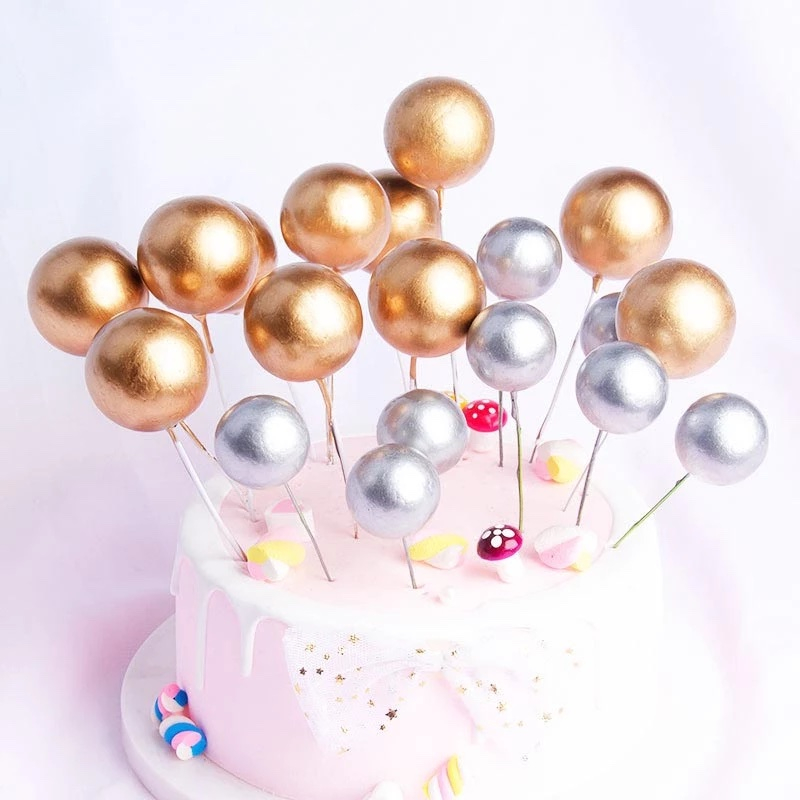 (10-tlg. Set) Ø4cm Kuchenstecker Kugel Tortenstecker Topper Dekoration für Torten / Kuchen - Silber