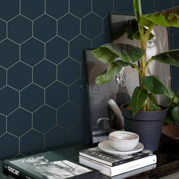 Estahome Hexagon Behang - 0,53 x 10,05 m - Licht Perzikroze