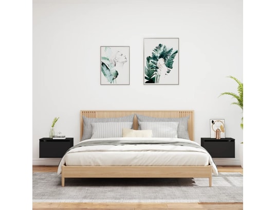 VIDAXL - Tables de chevet murales avec lumières led 2 pcs noir