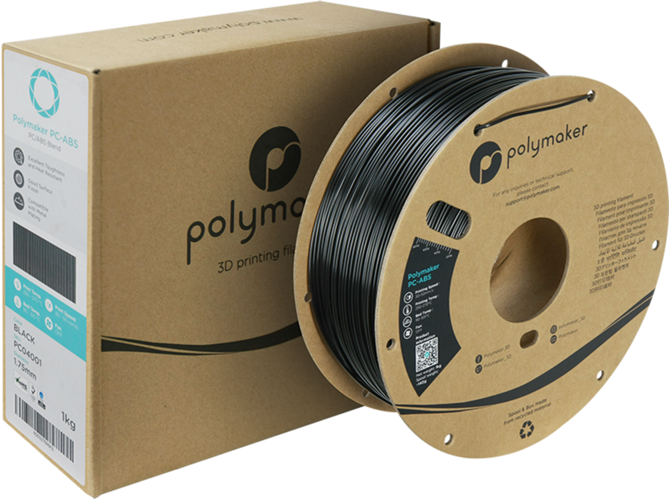 Polymaker  PC-ABS Black, 1,75 mm (1.000 g)    PC-ABS Filament mit hervorragender Zähigkeit und Wärmebeständigkeit in Schwarz