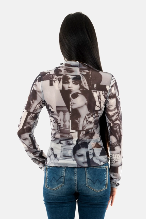 Tee shirt manches longues guess jeans adriana p9xk iconic collage print