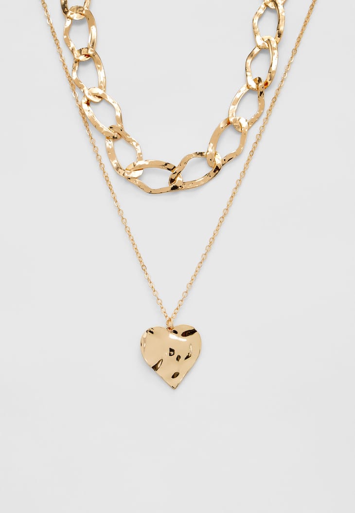 Conjunto de 2 correntes com pingente de coração