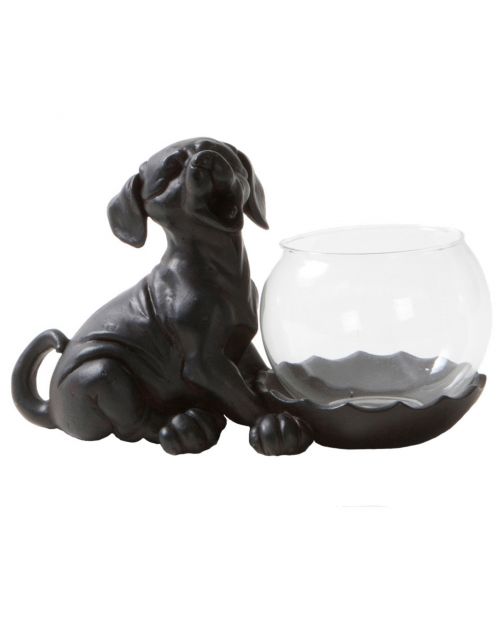 Happy-House Kandelaar Hond - Hondencadeau - 18.5x10x11.5 cm Bruin