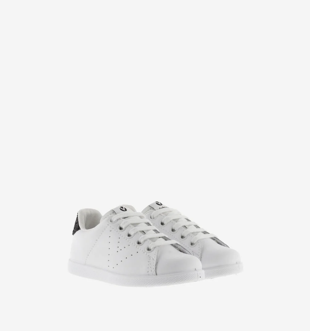 TENIS CUIR & GLITTER Baskets blanches en cuir NEGRO