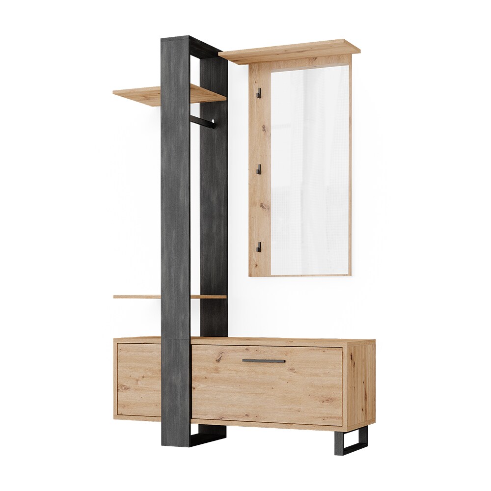 Vicco Flurgarderobe Dielengarderobe Garderobe Porto Schwarz Artisan Mediterran 120x190 cm Schlafzimmer Spiegel Kleiderstange Tür Fach Ablage rollbar