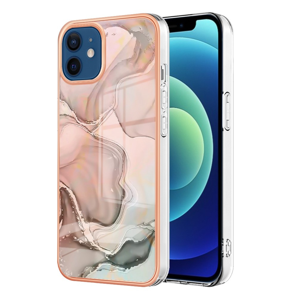 iPhone 12 / iPhone 12 Pro Gummi Case Hülle Galvanisierter Rahmen Marble Marmor Design - Rosa / Grau / Roségold