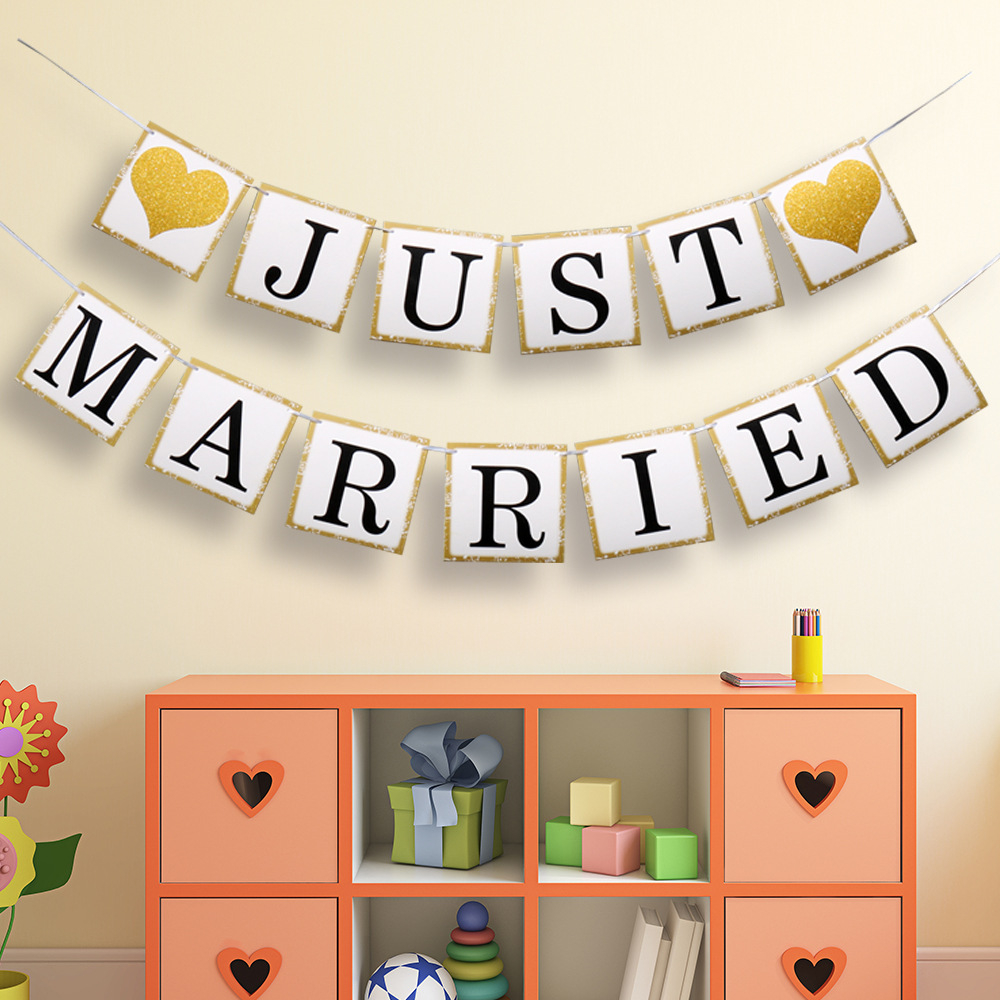 Just Married Hochzeits Girlande Party Dekoration Accessoire - Gold