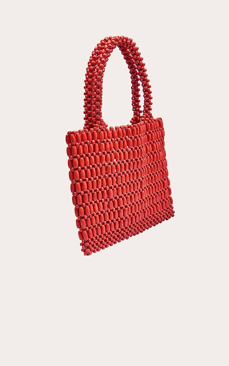 Orange Mini Sac À Main En Perles De Bois