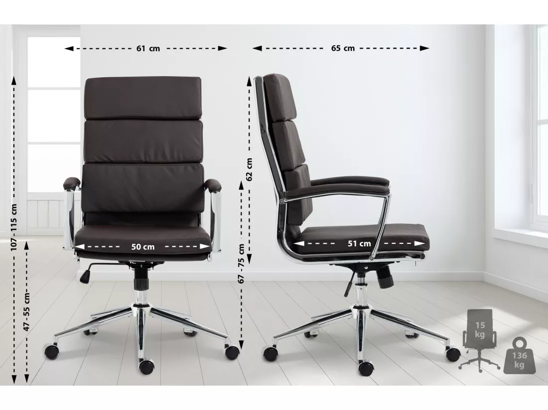Chaise de bureau - Similicuir & Métal chromé - Marron - Cleveland