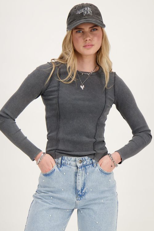 Grijze top met rib en babylock