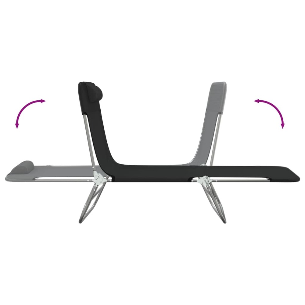 Chaises longues pliables 2 pcs noir textilène et acier