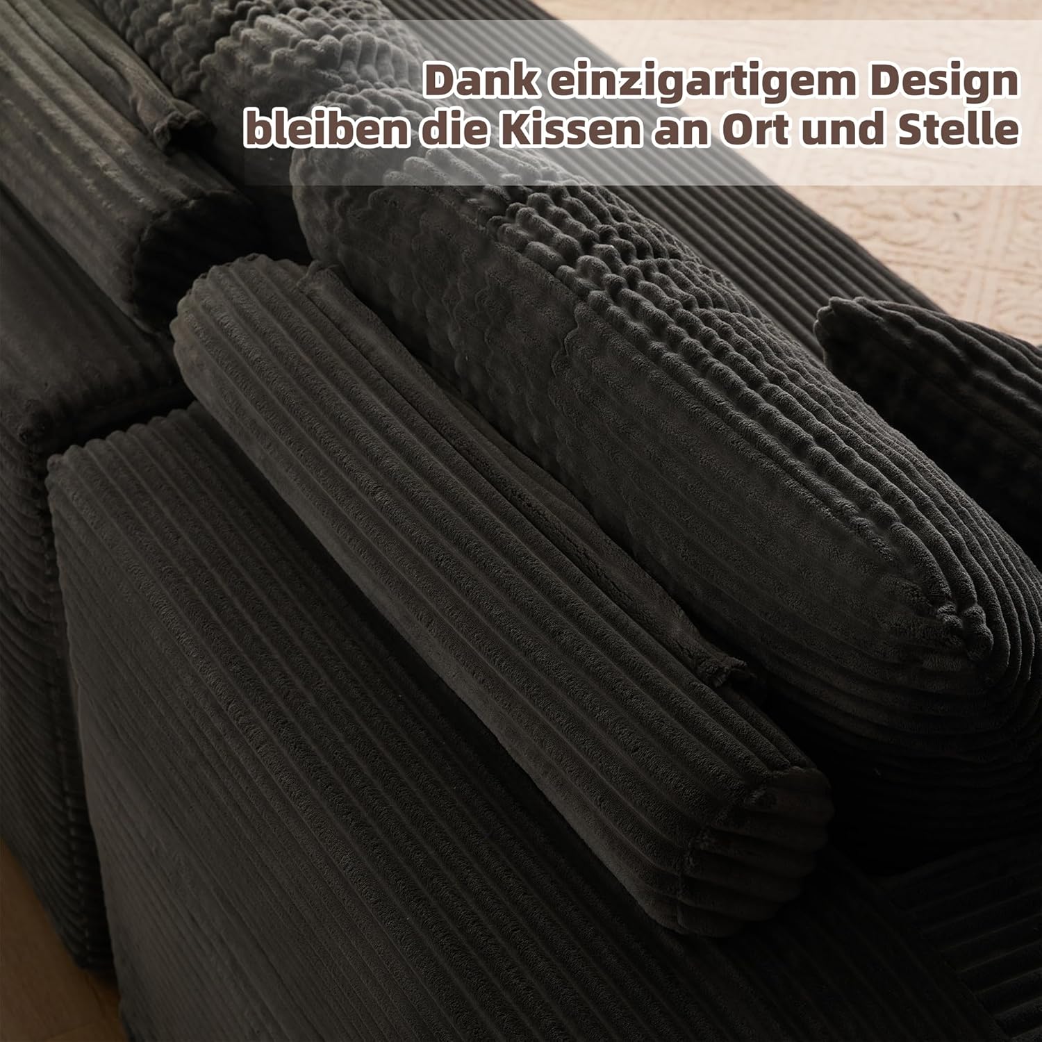 Modulares L-förmiges Ecksofa mit Schlaffunktion – rahmenloses Schlafsofa mit Chaiselongue Links, extra tiefer Sitzfläche, montagefrei, für Wohnzimmer,Grau